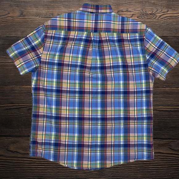 US Polo Assn Mens XL Plaid Button Down Shirt Short Sleeve Blue Yellow Cotton - Picture 2 of 8